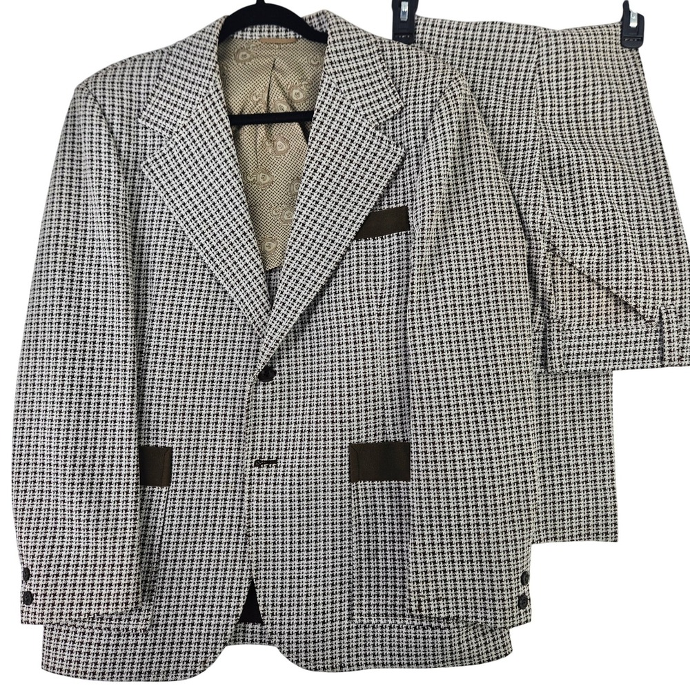 Vintage Sears Brown Olive 2 pc Leisure Suit Polyester Med ~42R disco 70s‎ retro